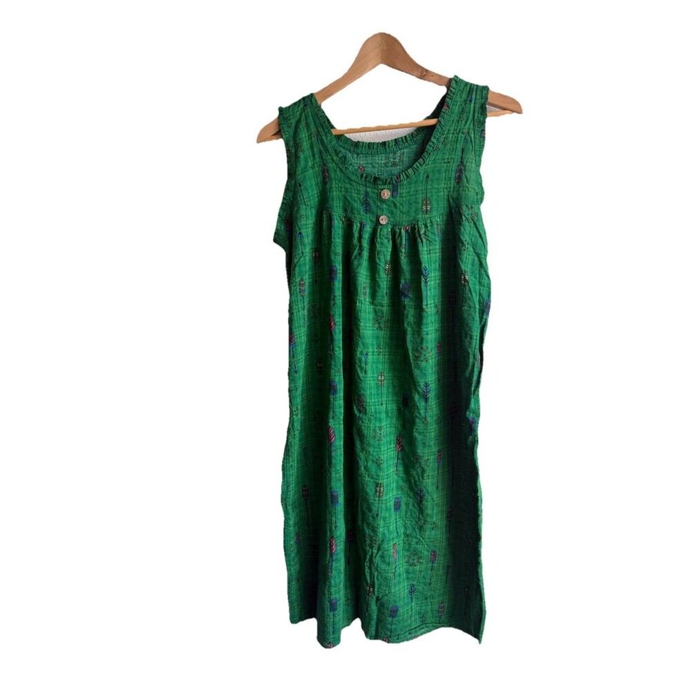 Womens Green Flowy Boho Smock  Moomoo Kurta Style Dress Maternity Resort Wear OS - Picture 2 of 11
